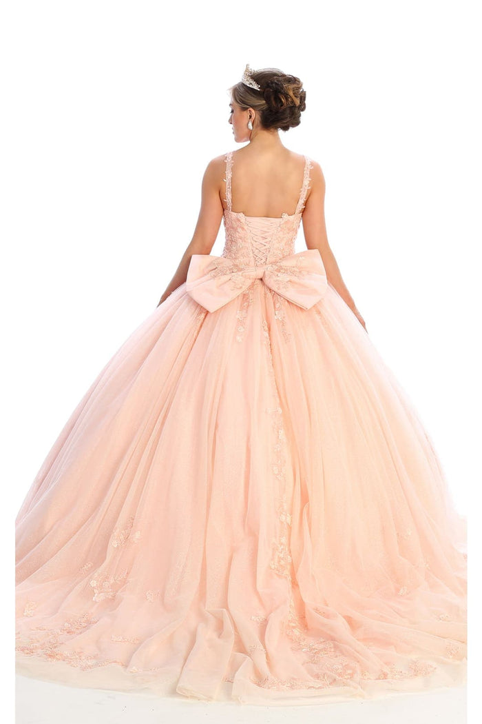Quinceanera Dress Ball Gown in Mesh Glitter Bow Train by Layla K LK174