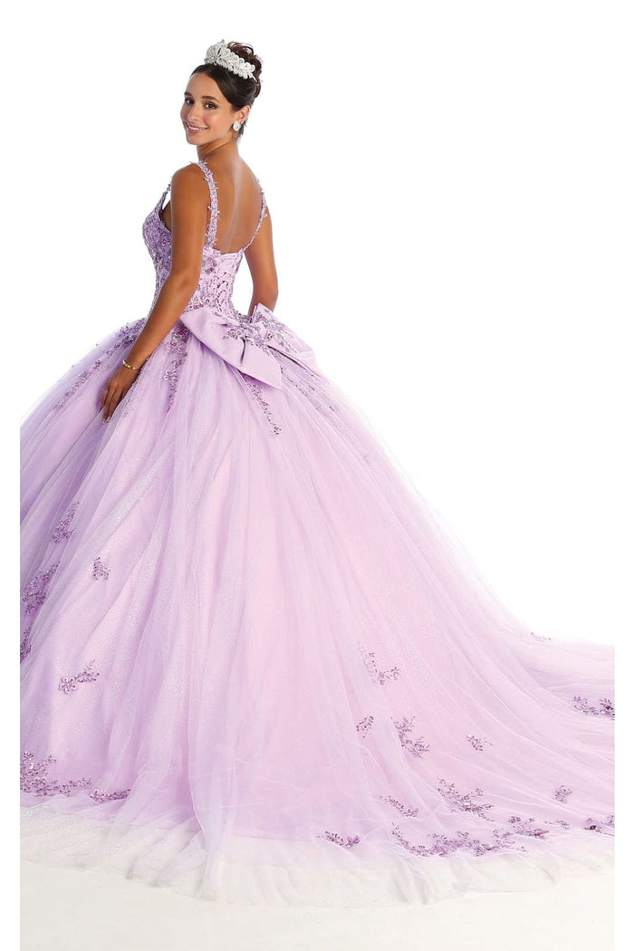 Quinceanera Dress Ball Gown in Mesh Glitter Bow Train by Layla K LK174