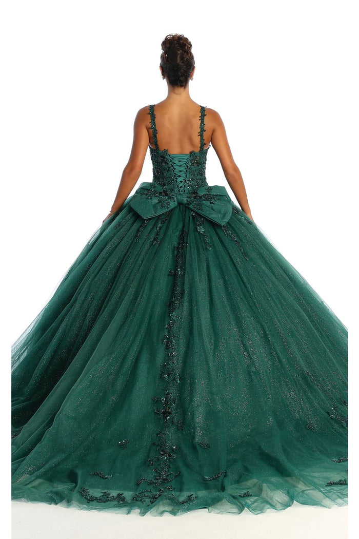 Quinceanera Dress Ball Gown in Mesh Glitter Bow Train by Layla K LK174