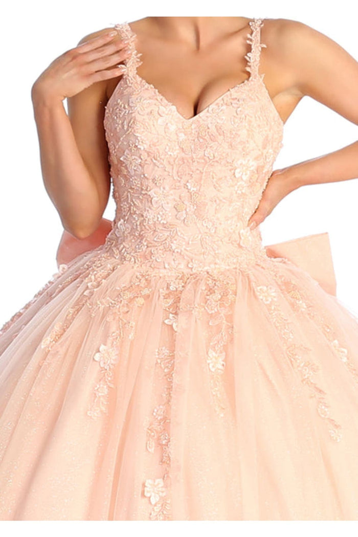 Quinceanera Dress Ball Gown in Mesh Glitter Bow Train by Layla K LK174