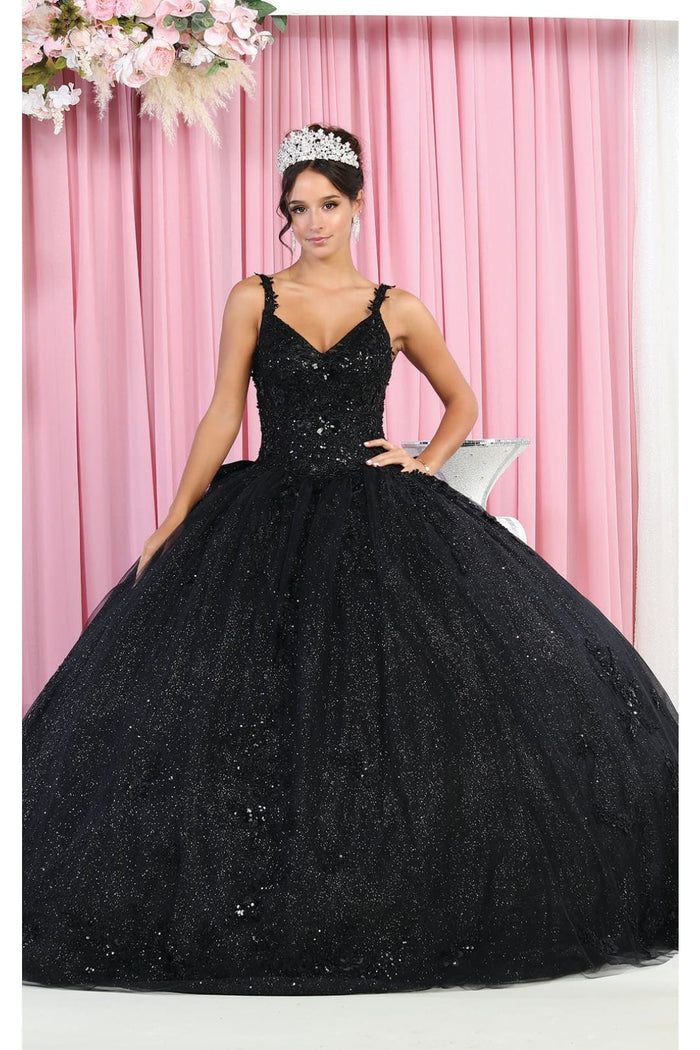 Quinceanera Dress Ball Gown in Mesh Glitter Bow Train by Layla K LK174