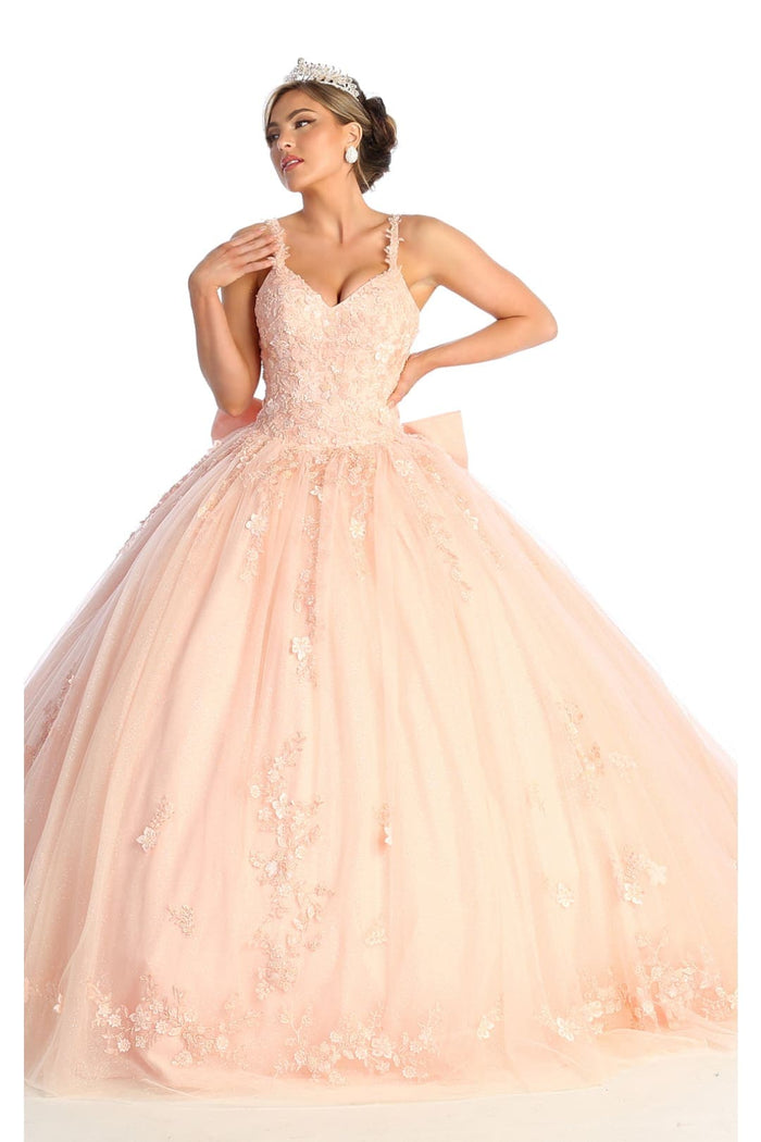 Quinceanera Dress Ball Gown in Mesh Glitter Bow Train by Layla K LK174