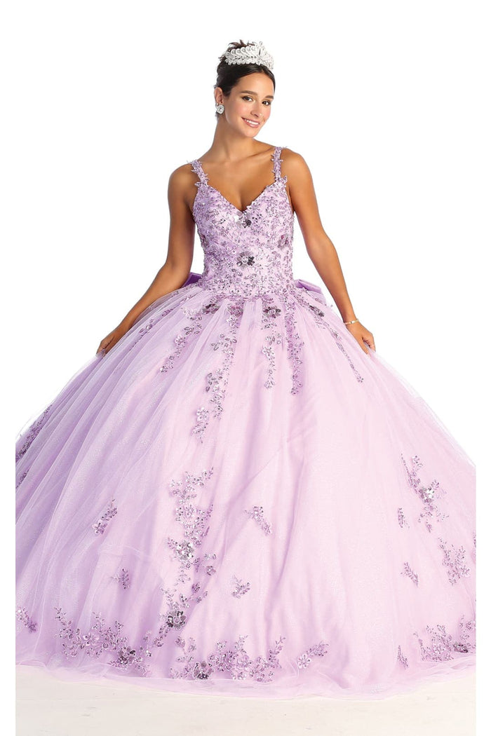 Quinceanera Dress Ball Gown in Mesh Glitter Bow Train by Layla K LK174