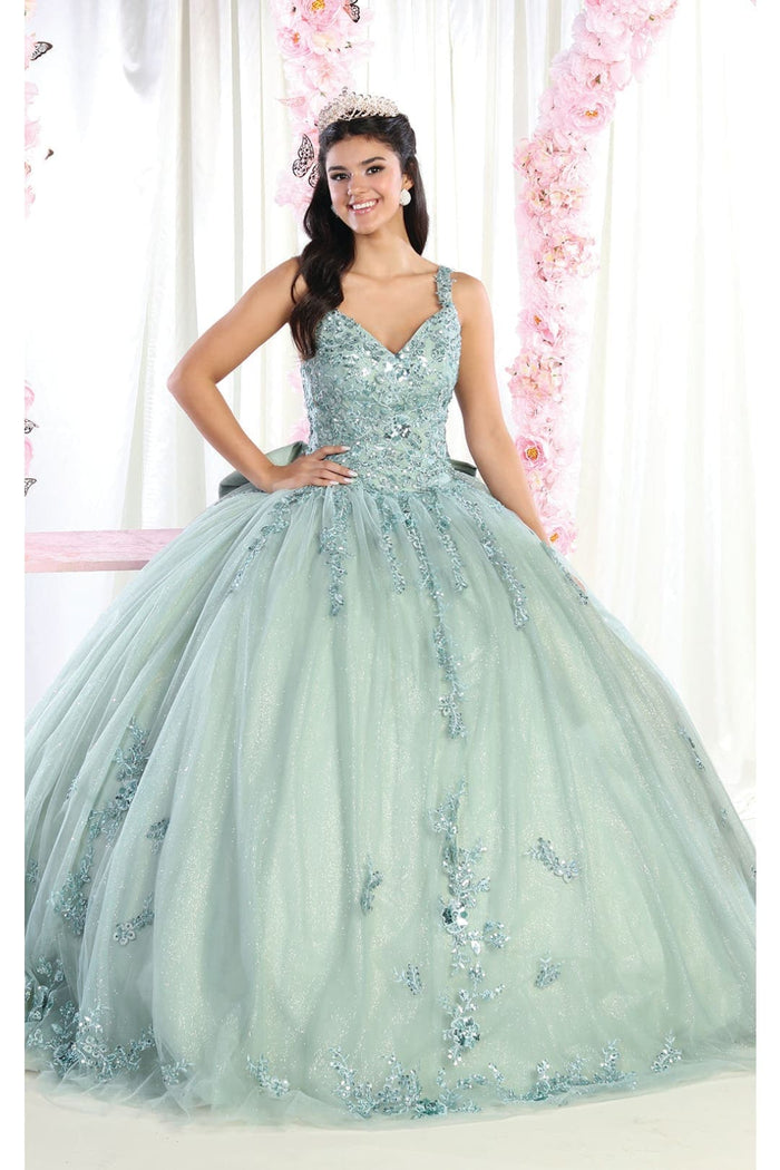 Quinceanera Dress Ball Gown in Mesh Glitter Bow Train by Layla K LK174