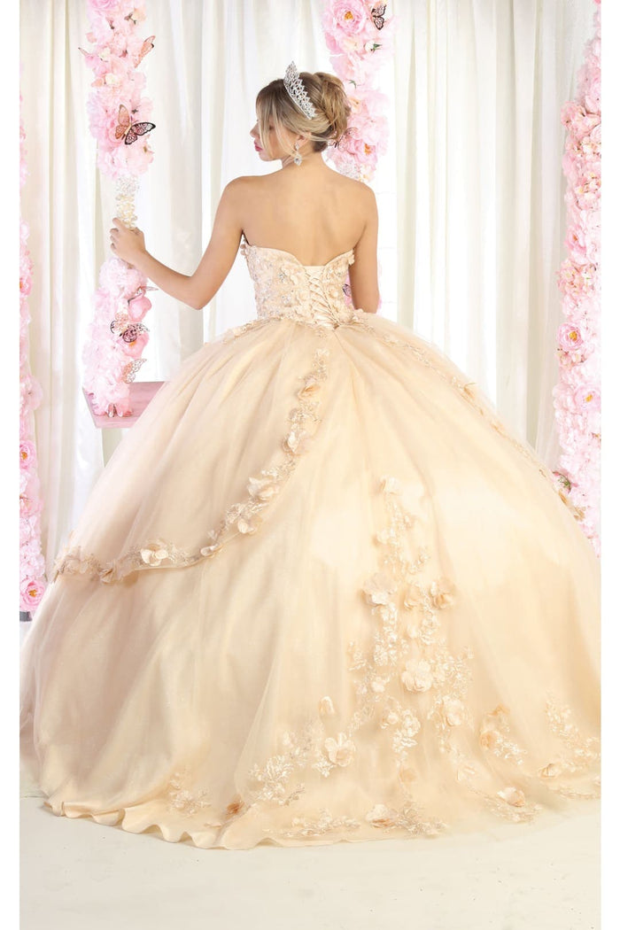 Strapless Sweetheart Floral Applique Ball Gown