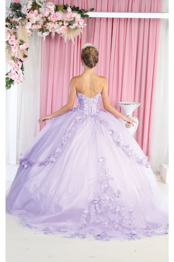 Strapless Sweetheart Floral Applique Ball Gown