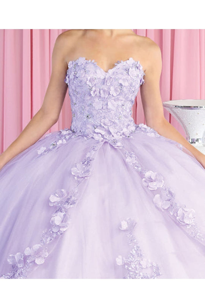Strapless Sweetheart Floral Applique Ball Gown