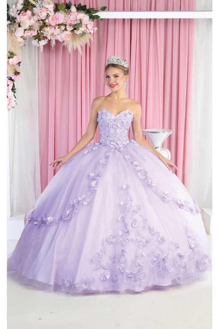 Strapless Sweetheart Floral Applique Ball Gown