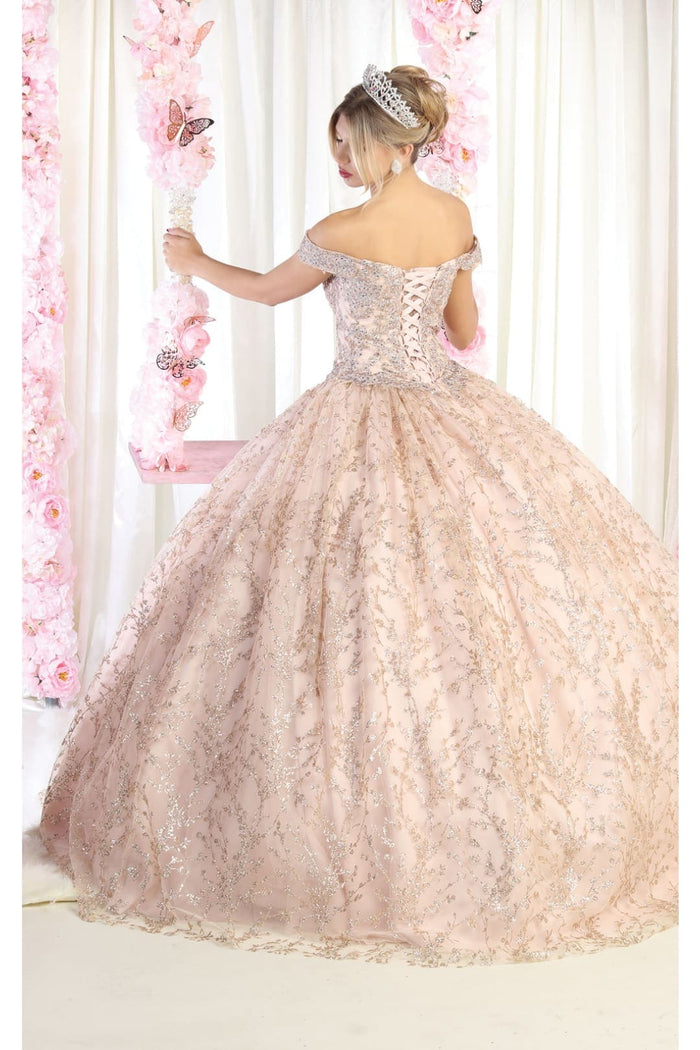 Off Shoulder Corset Quinceanera Glitter Ball Gown