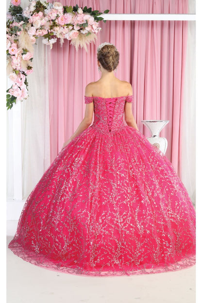 Off Shoulder Corset Quinceanera Glitter Ball Gown