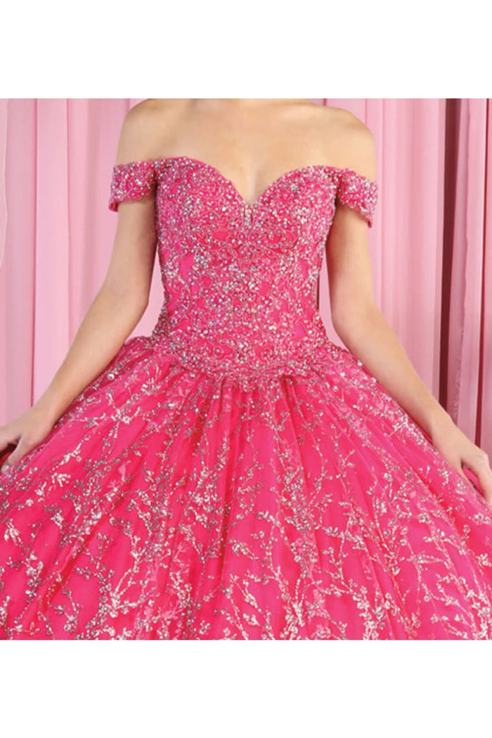 Off Shoulder Corset Quinceanera Glitter Ball Gown