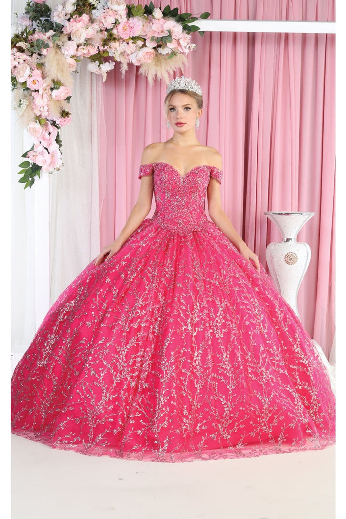 Off Shoulder Corset Quinceanera Glitter Ball Gown