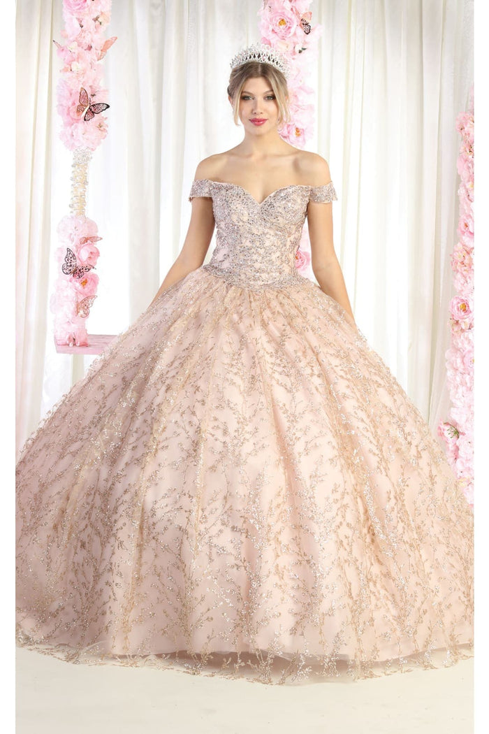 Off Shoulder Corset Quinceanera Glitter Ball Gown