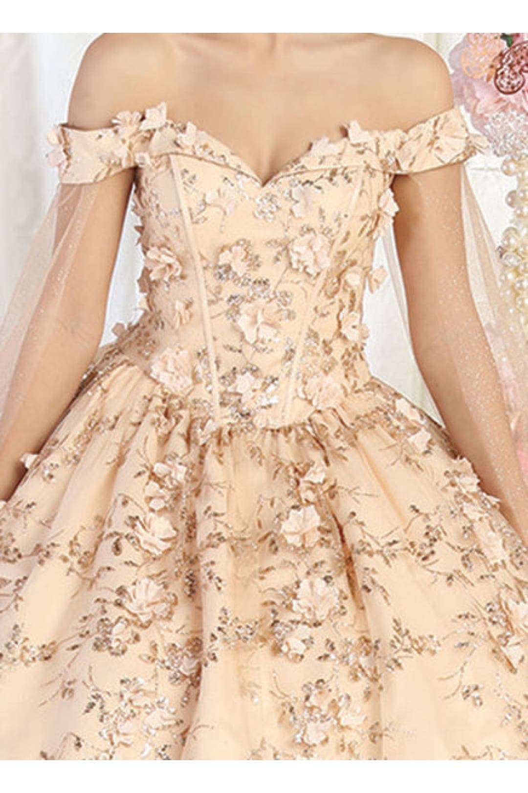 Layla K LK184 Cape Floral Quinceanera Ball Gown