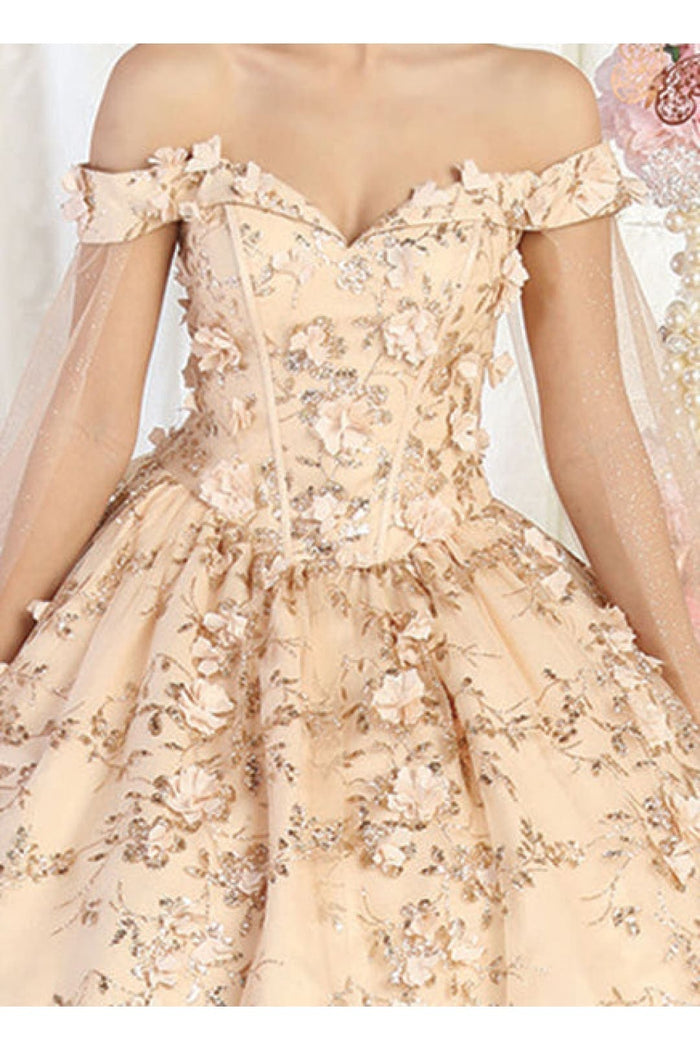Off Shoulder Floral Corset Quinceanera Ball Gown