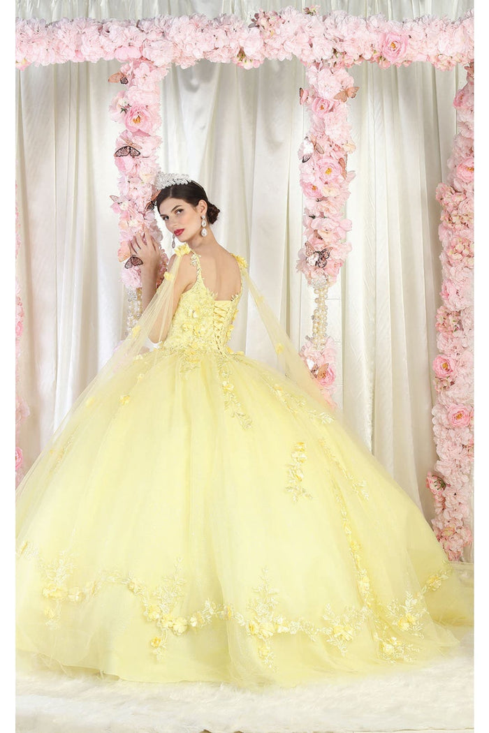 Quinceanera Dress Ball Gown Cape Sleeve 3D Floral and Plus Size