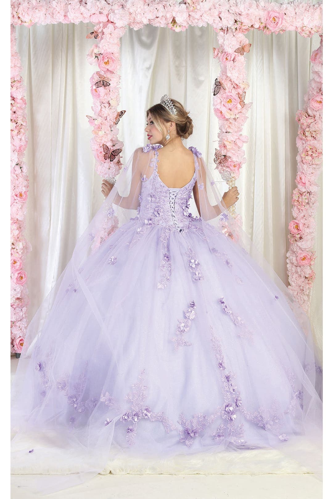 Quinceanera Dress Ball Gown Cape Sleeve 3D Floral and Plus Size