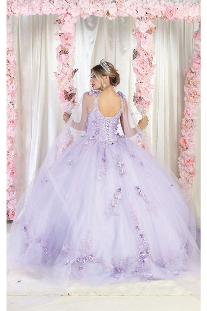Quinceanera Dress Ball Gown Cape Sleeve 3D Floral and Plus Size