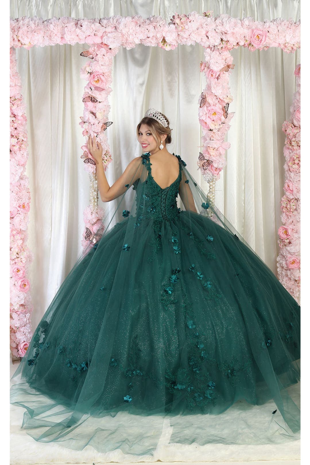 Quinceanera Dress Ball Gown Cape Sleeve 3D Floral and Plus Size
