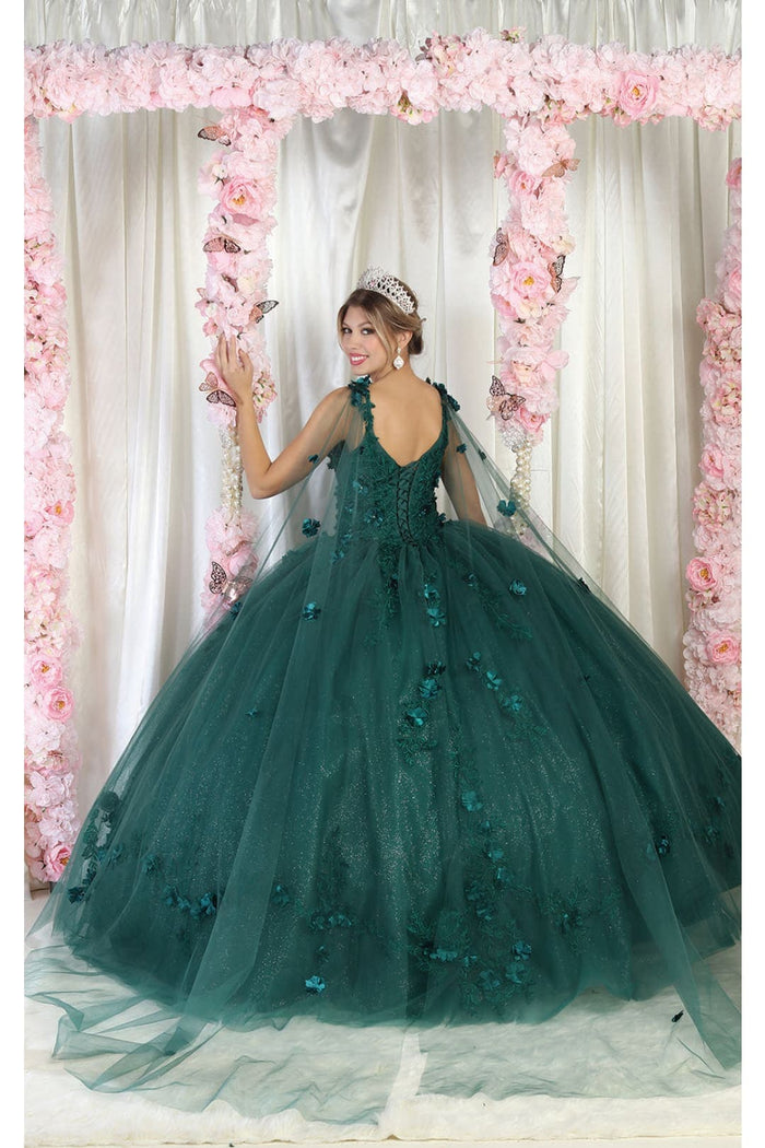 Quinceanera Dress Ball Gown Cape Sleeve 3D Floral and Plus Size