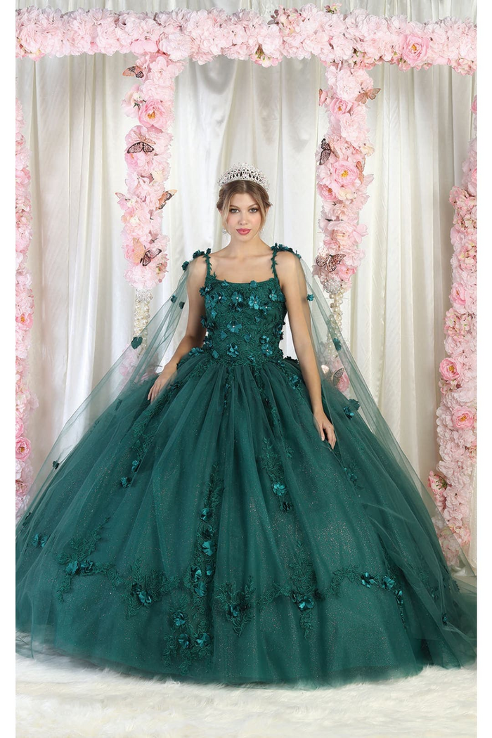 Quinceanera Dress Ball Gown Cape Sleeve 3D Floral and Plus Size