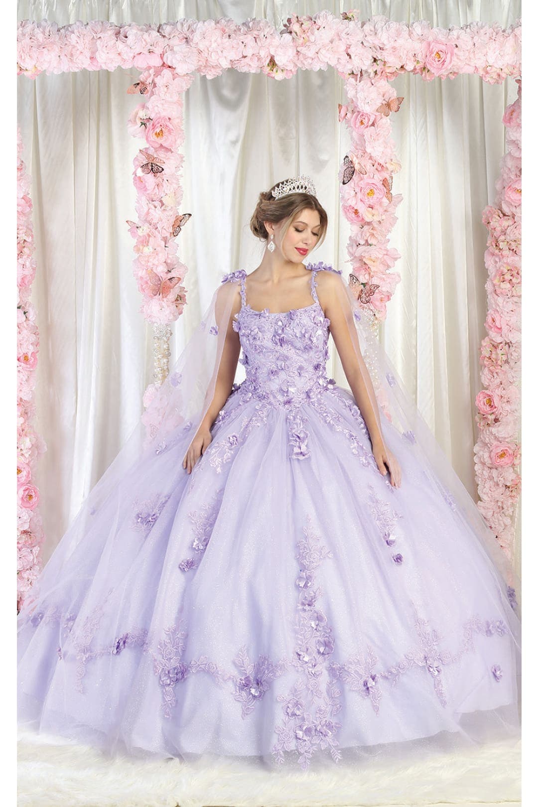 Quinceanera Dress Ball Gown Cape Sleeve 3D Floral and Plus Size