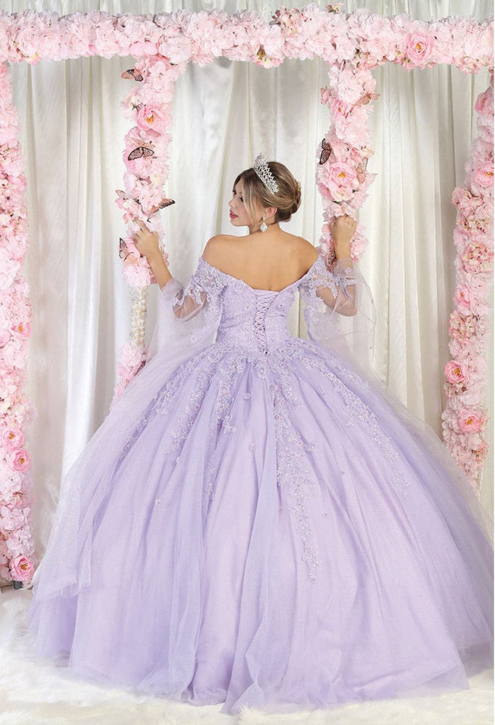 Layla K LK187 Floral Corset Quinceanera Ball Gown with Detachable Sleeves