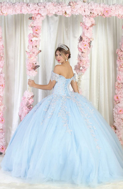Layla K LK187 Off Shoulder Ball Gown - BABY BLUE / 2