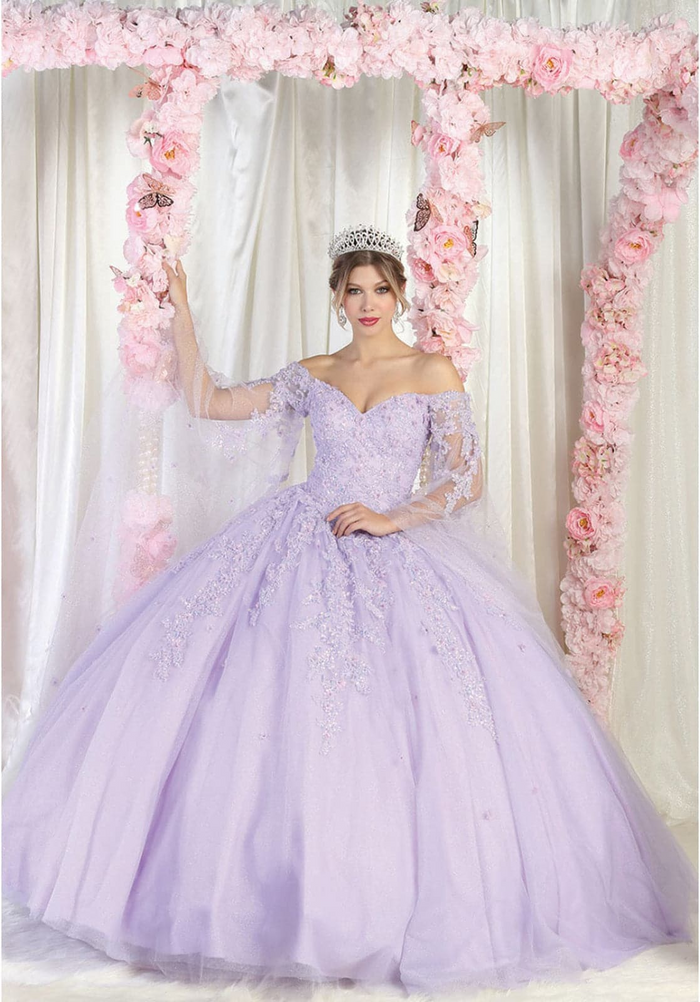 Layla K LK187 Floral Corset Quinceanera Ball Gown with Detachable Sleeves