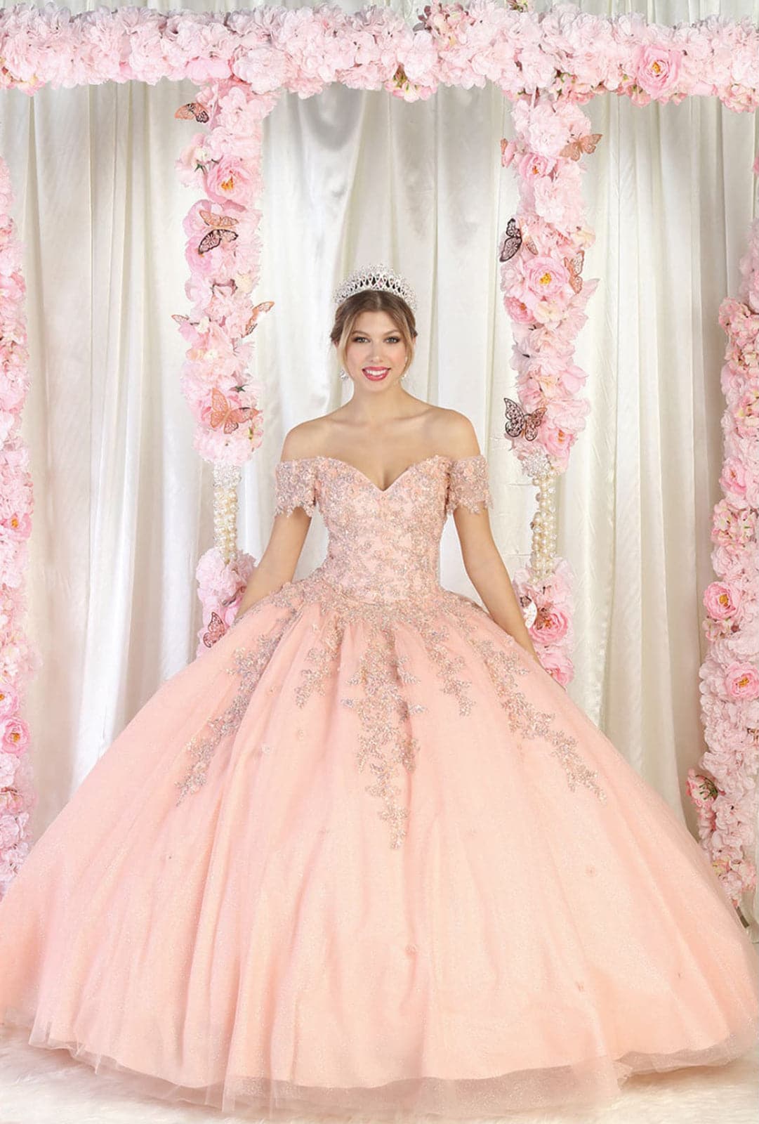 Layla K LK187 Floral Corset Quinceanera Ball Gown with Detachable Sleeves