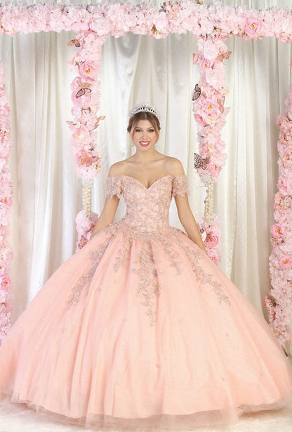 Layla K LK187 Floral Corset Quinceanera Ball Gown with Detachable Sleeves