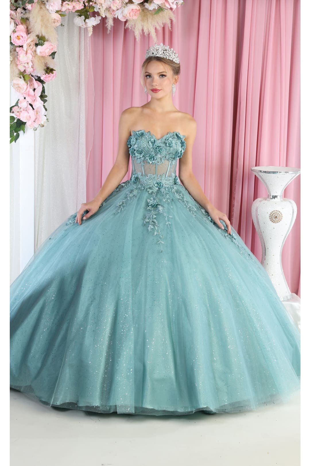 Layla K LK188 3D Floral Applique Ball Quince Dress