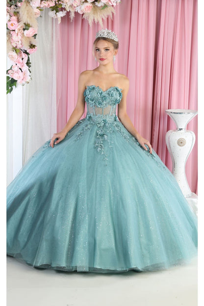 Sleeveless Quinceañera Ball Gown - Sage / 4