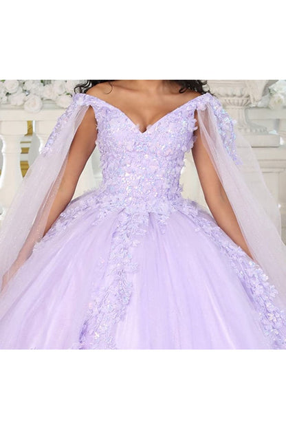 Layla K LK193 3D Floral Applique Cape Sleeves Corset Quince Ball Gown