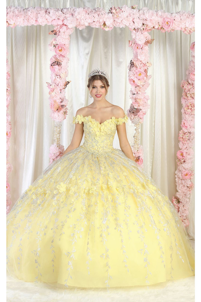 Layla K LK198 Off Shoulder Light Up Floral Quince Ball Gown