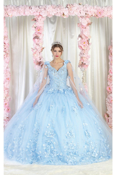 Layla K LK199 Mesh Cape Sleeves Quincecanera Gown - BABY BLUE / 4