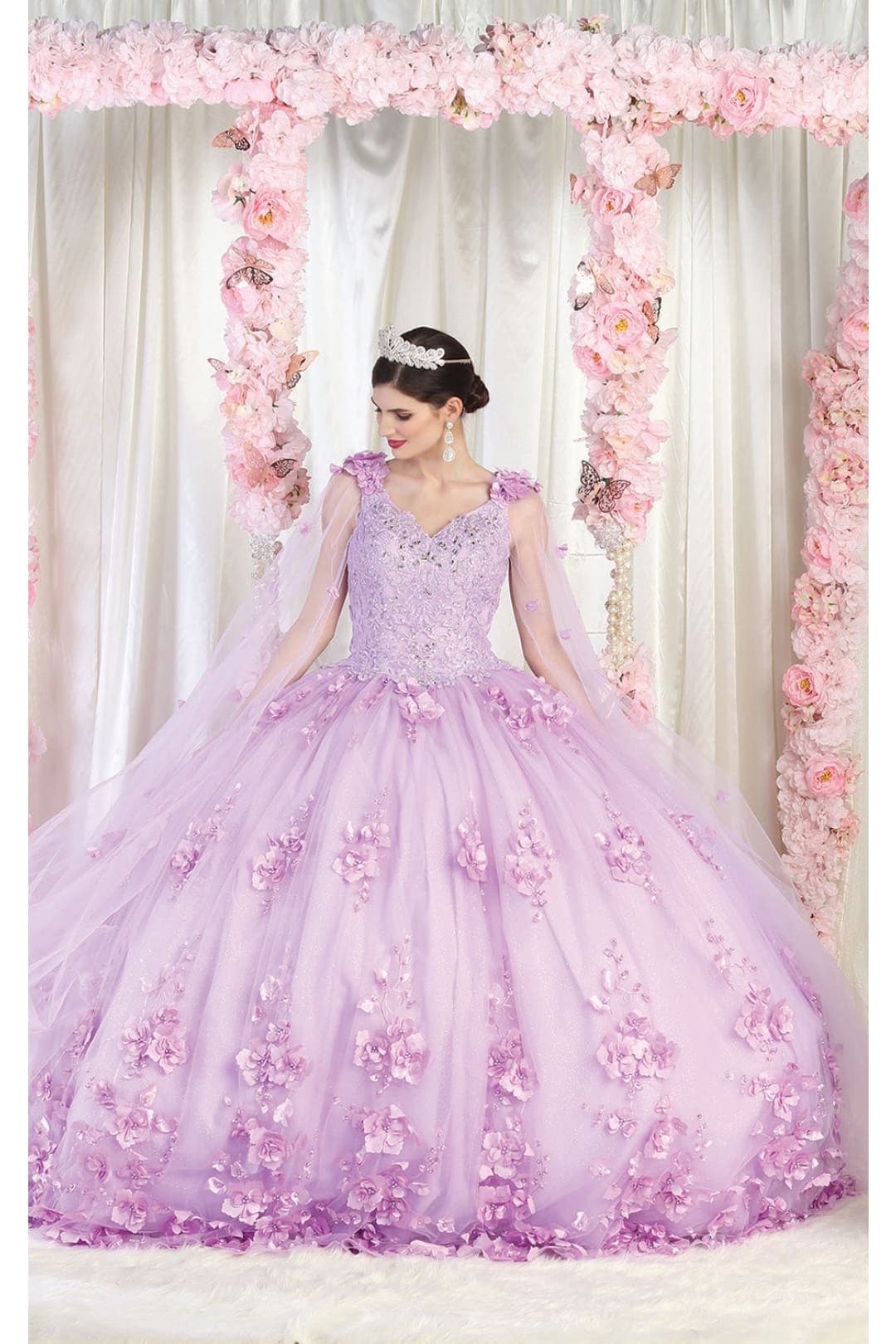 Layla K LK199 Mesh Cape Sleeves Quincecanera Gown