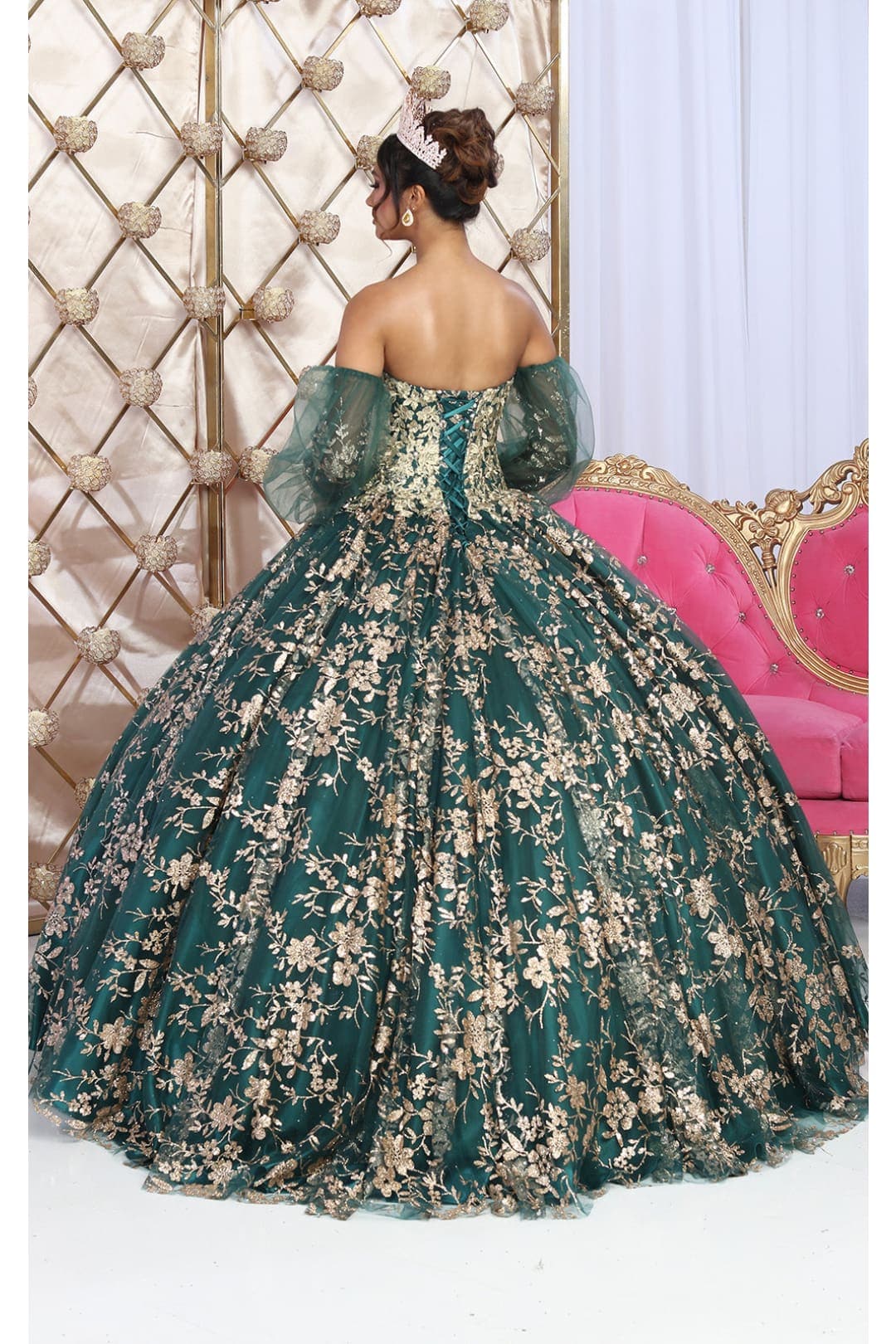 Layla K LK200 Detachable Puff Sleeves Sweetheart Glitter Quince Gown - Dress