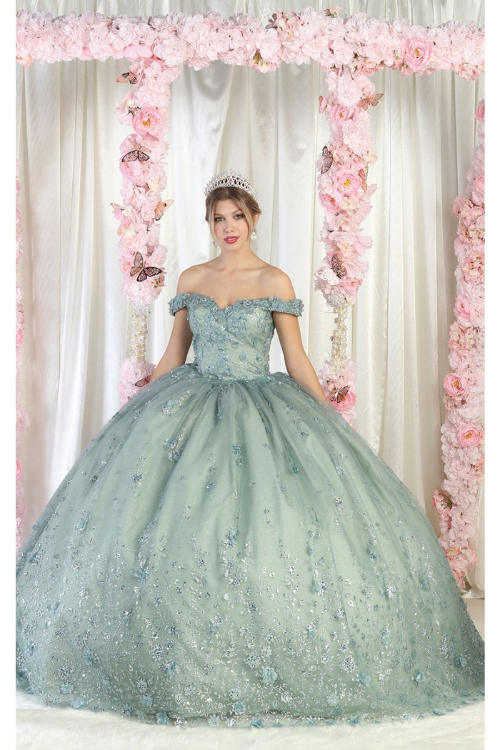 Quinceanera Dress Ball Gown W/ Cape 3D Floral Mesh by Layla K LK202