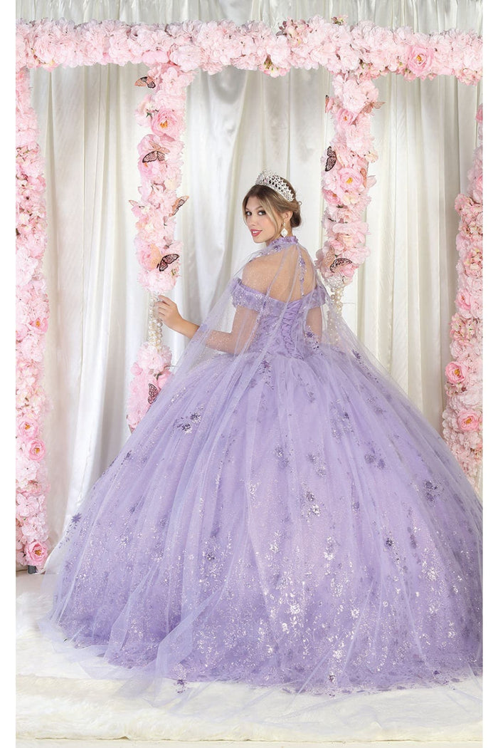Quinceanera Dress Ball Gown W/ Cape 3D Floral Mesh by Layla K LK202