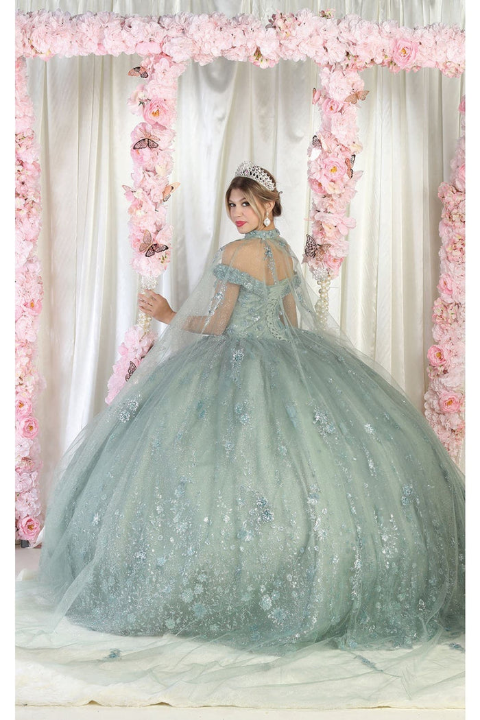 Quinceanera Dress Ball Gown W/ Cape 3D Floral Mesh by Layla K LK202