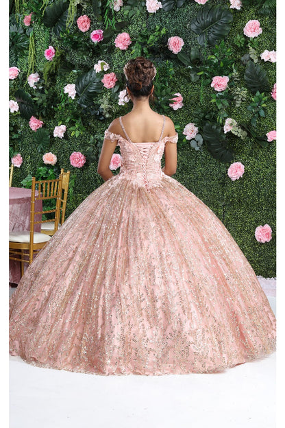 Layla K LK204 Detachable Cape Glitter 3D Floral Applique Quince Gown