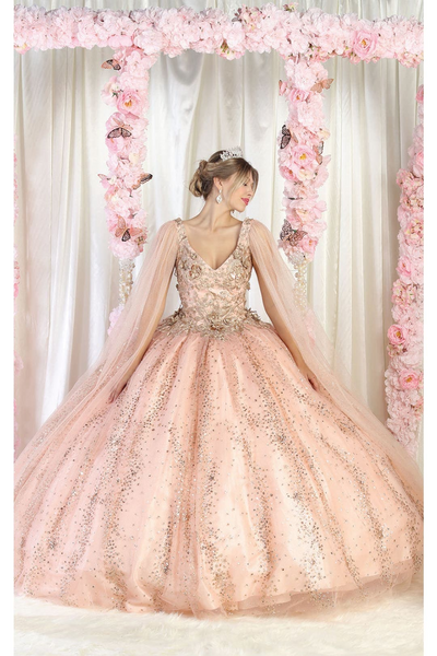 Layla K LK205 Cape Sleeves Ball Gown - ROSE GOLD / 4