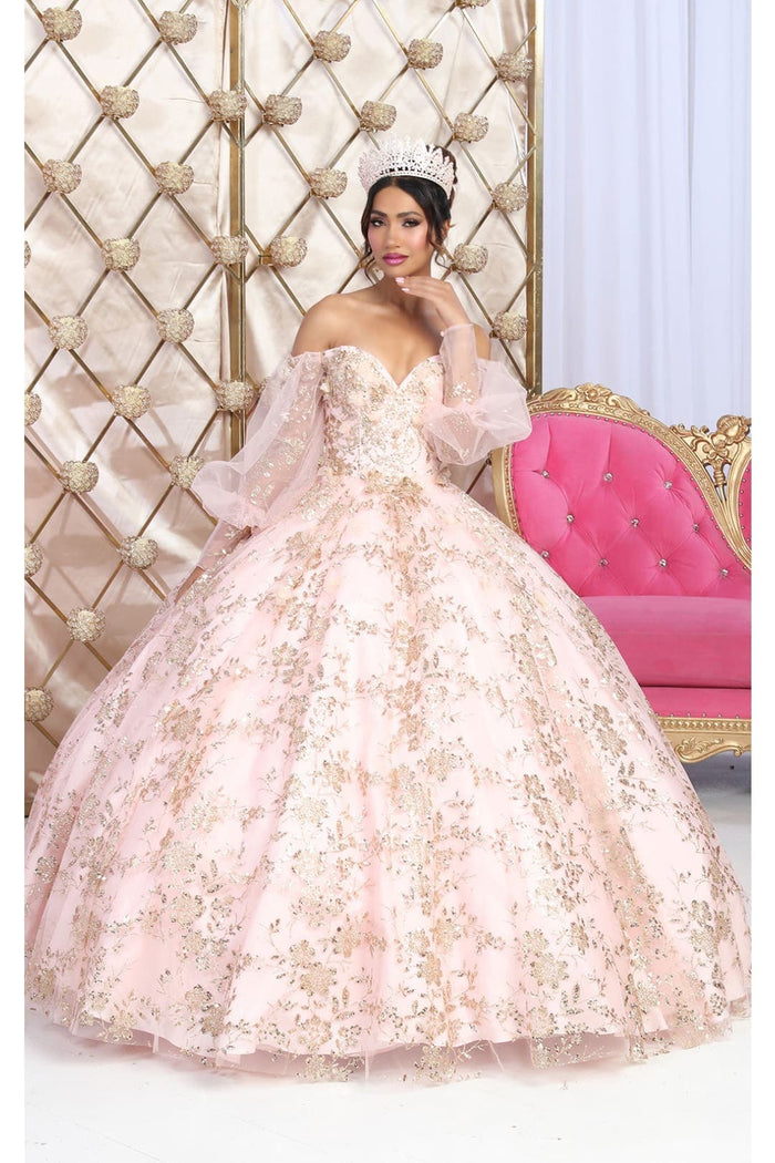 Layla K LK206 Sparkling Off Shoulder Puff Sleeves Quince Ball Gown