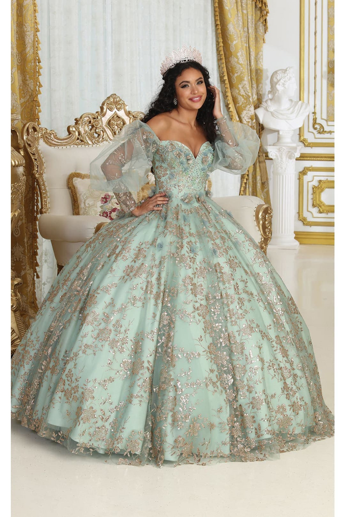 Layla K LK206 Sparkling Off Shoulder Puff Sleeves Quince Ball Gown