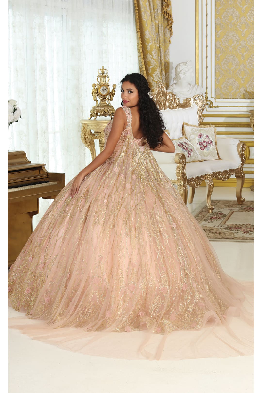 Layla K LK207 Detachable Cape Corset Rose Gold Quinceanera Dress - Dress