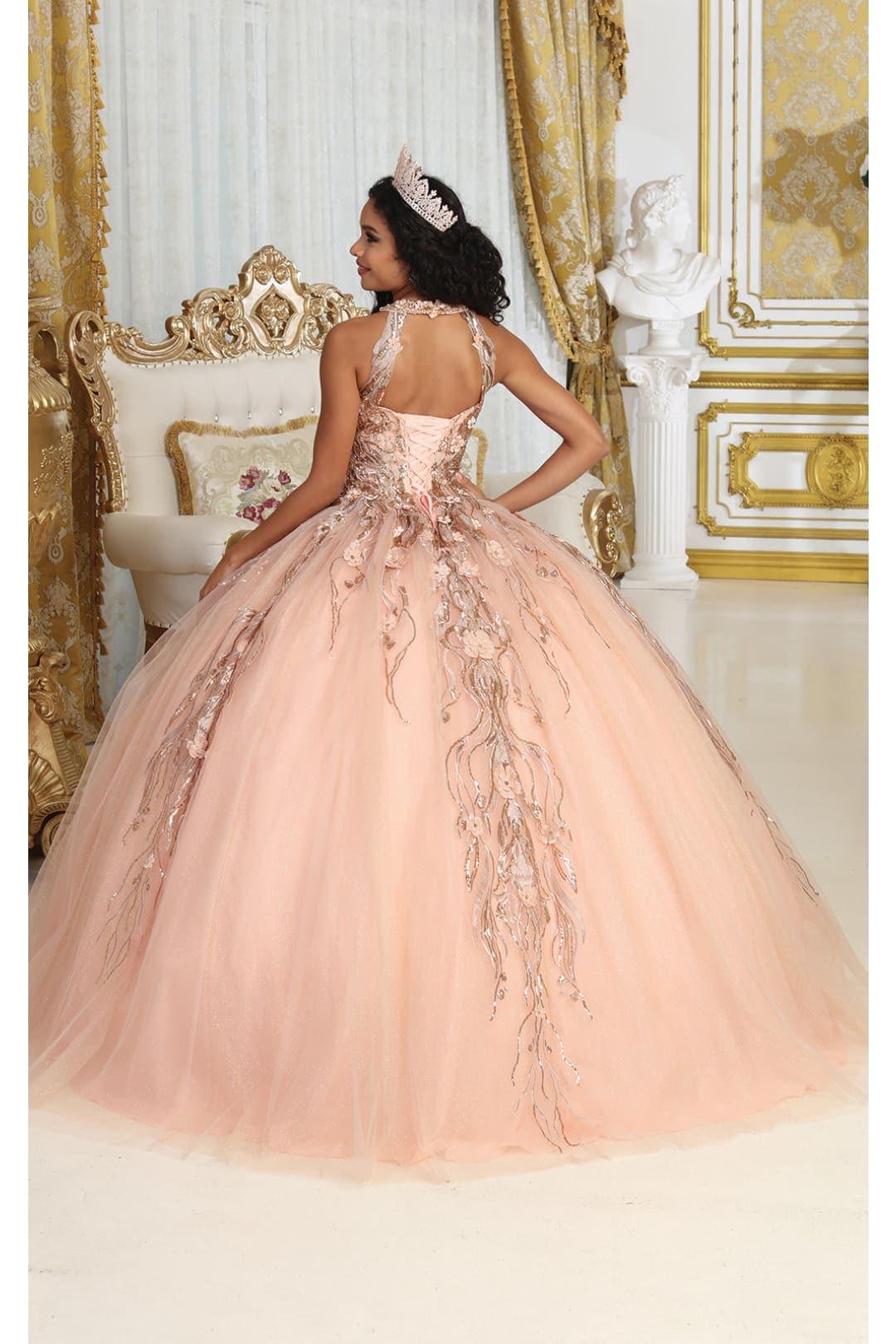 Layla K LK212 Halter Embroidery Detachable Cape Quinceanera Ball Gown