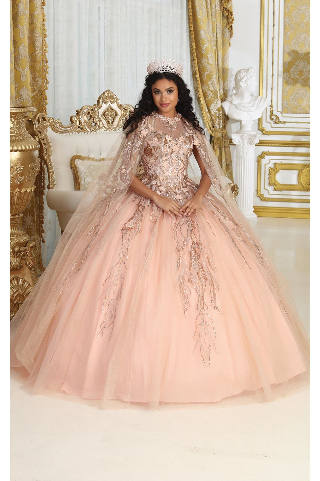 Layla K LK212 Halter Embroidery Detachable Cape Quinceanera Ball Gown