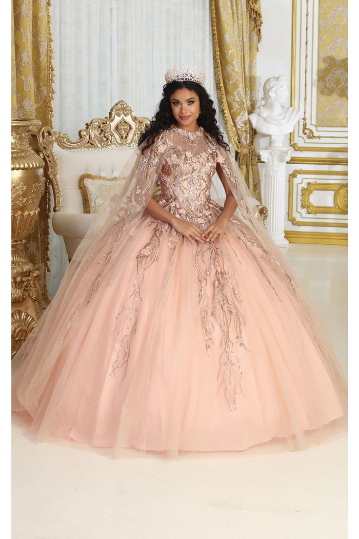 Layla K LK212 Halter Embroidery Detachable Cape Quinceanera Ball Gown