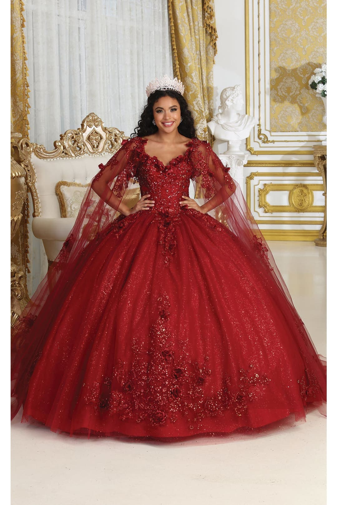 Quinceanera Dress Prom Ball Gown Cape Sleeves 3D Floral Layla K LK214-New Collection